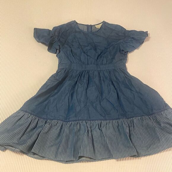 KATE SPADE NEW YORK Chambray Fluffer Sleeve Ruffle Hem Indigo Summer Dress - Picture 2 of 8